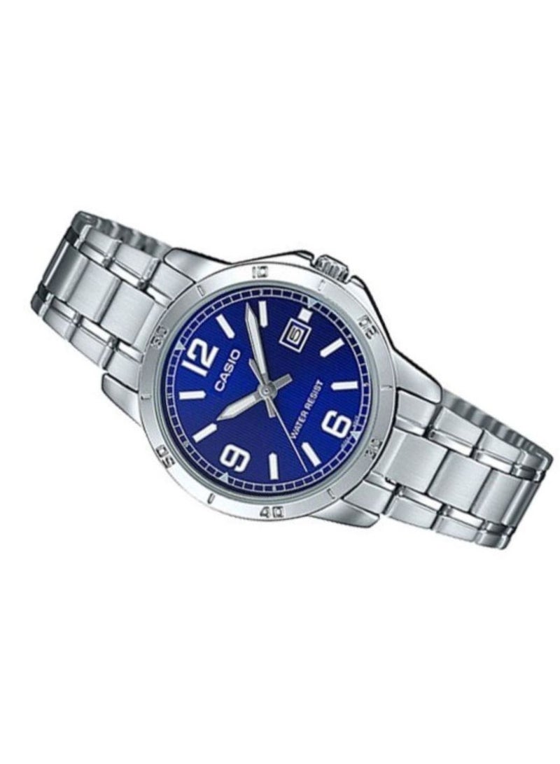 Analog Blue Dial Stainless Steel Band Couple Watch Set MTP/LTP-V004D-2b