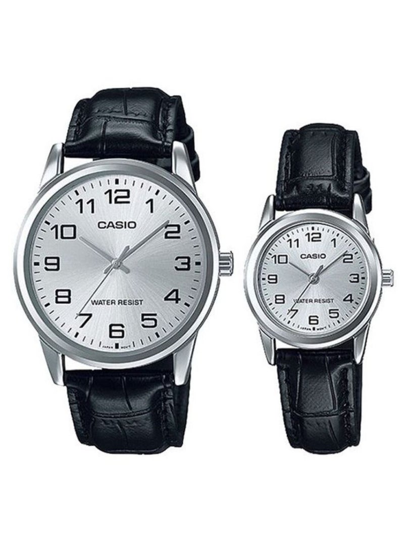 Casio Analog Black Leather Watch Set MTP/LTP-V001L-7B