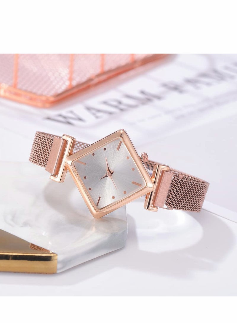 Womens Watch Gifts Set with Bracelet, Rose Gold for Lady Female Girls Minimalist Simple Slim Thin Casual Dress Analog Quartz Wrist Watches Waterproof