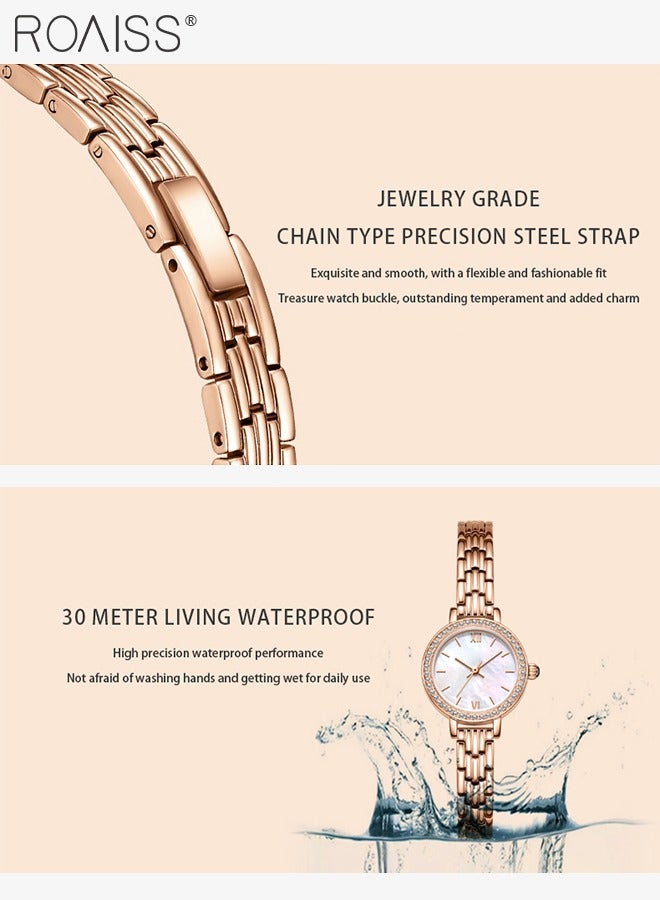 2PCS Women's Stainless Steel Strap Bracelet Watch Set Analog Display Round Dial Quartz Watch with Diamond-Set Bezel and Stylish Bracelet Elegant Watch Set as Gift for Ladies