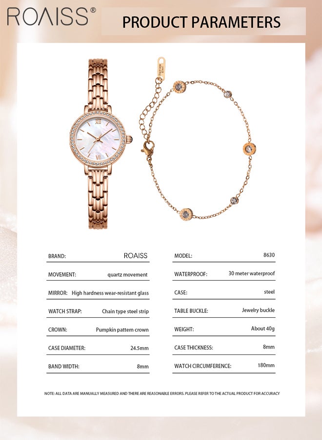 2PCS Women's Stainless Steel Strap Bracelet Watch Set Analog Display Round Dial Quartz Watch with Diamond-Set Bezel and Stylish Bracelet Elegant Watch Set as Gift for Ladies