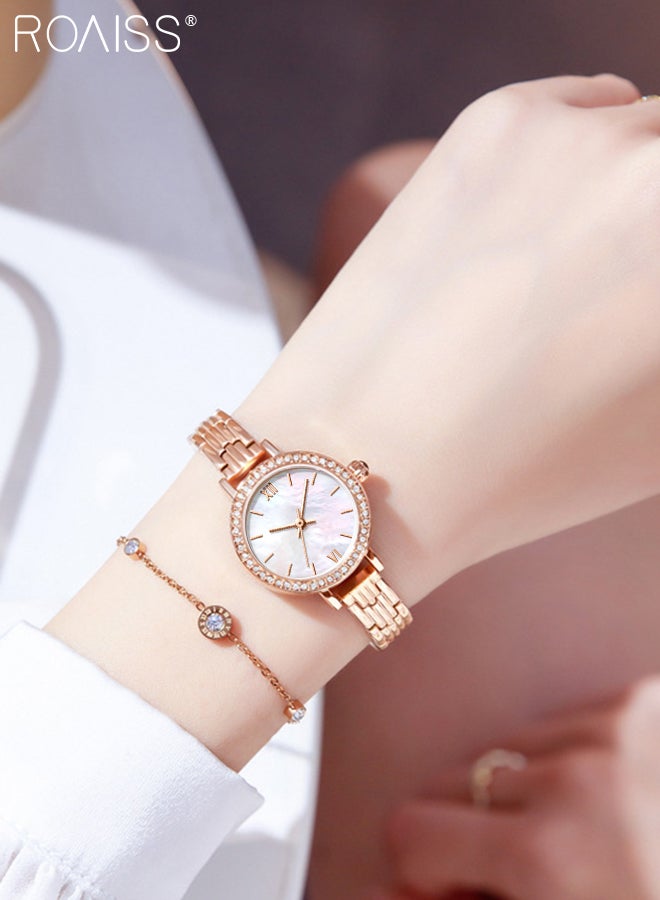 2PCS Women's Stainless Steel Strap Bracelet Watch Set Analog Display Round Dial Quartz Watch with Diamond-Set Bezel and Stylish Bracelet Elegant Watch Set as Gift for Ladies