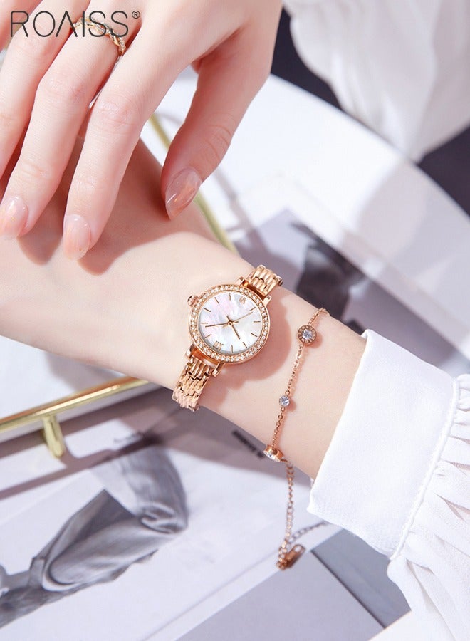 2PCS Women's Stainless Steel Strap Bracelet Watch Set Analog Display Round Dial Quartz Watch with Diamond-Set Bezel and Stylish Bracelet Elegant Watch Set as Gift for Ladies