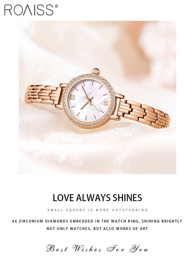 2PCS Women's Stainless Steel Strap Bracelet Watch Set Analog Display Round Dial Quartz Watch with Diamond-Set Bezel and Stylish Bracelet Elegant Watch Set as Gift for Ladies