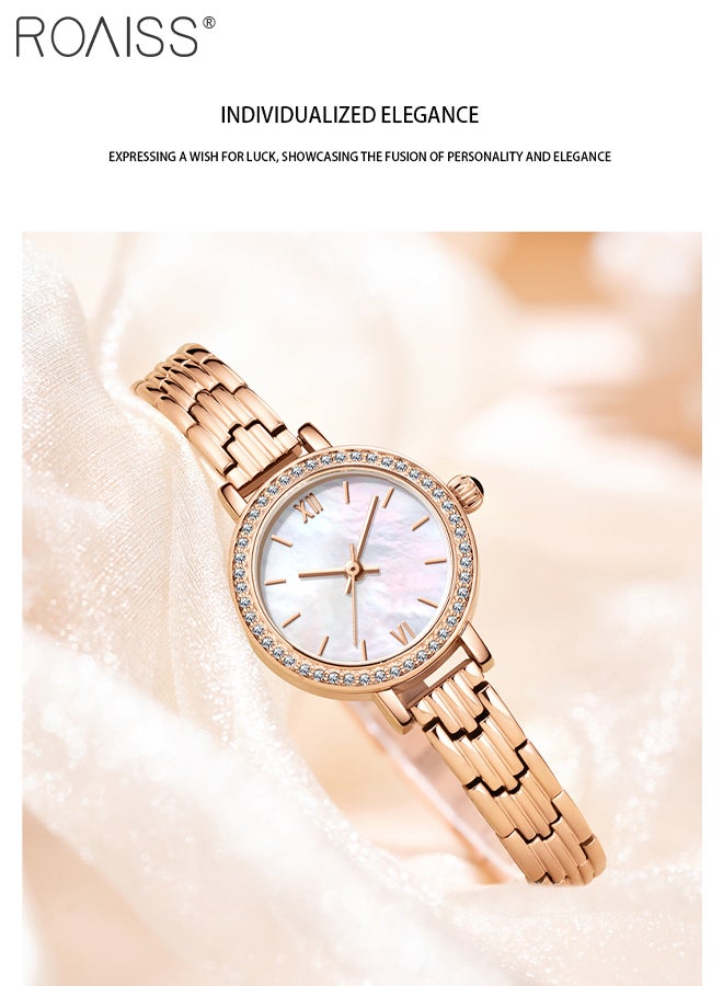 2PCS Women's Stainless Steel Strap Bracelet Watch Set Analog Display Round Dial Quartz Watch with Diamond-Set Bezel and Stylish Bracelet Elegant Watch Set as Gift for Ladies