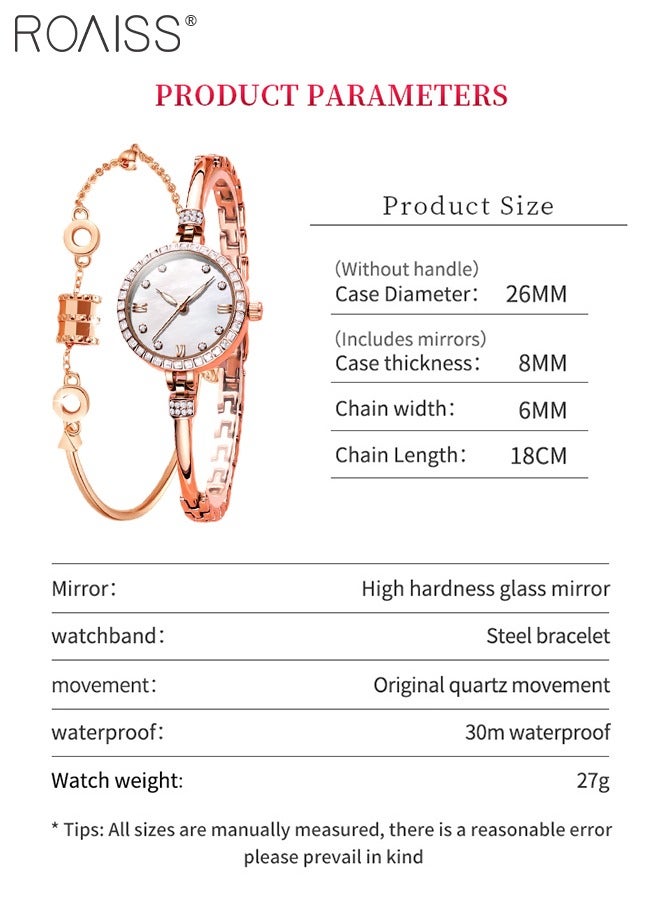 2PCS Stainless Steel Strap Bracelet Watch Set for Women Analog Display Round Dial Quartz Watch with Stylish Bracelet Elegant Watch Set as Gift for Ladies