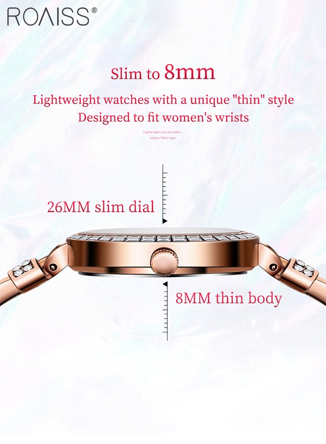 2PCS Stainless Steel Strap Bracelet Watch Set for Women Analog Display Round Dial Quartz Watch with Stylish Bracelet Elegant Watch Set as Gift for Ladies