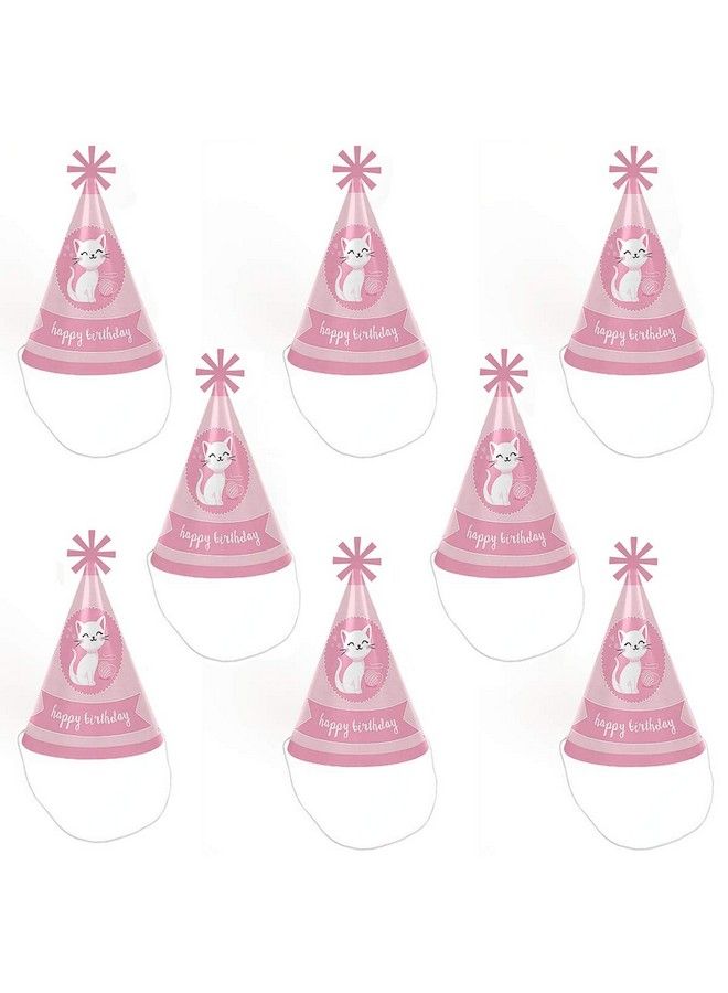 Purrfect Kitty Cat Cone Happy Birthday Party Hats For Kids And Adults Set Of 8 (Standard Size)