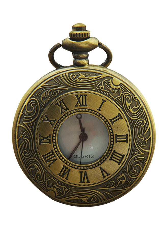 Vintage Unisex Hollow Round Dial Double Display Quartz Pocket Watch with Chain