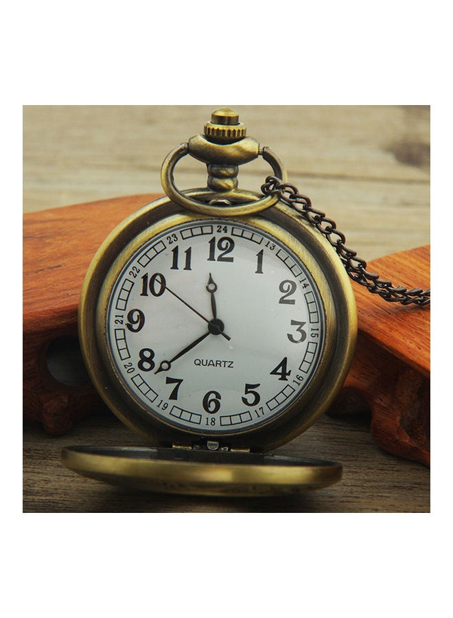 Vintage Unisex Hollow Round Dial Double Display Quartz Pocket Watch with Chain