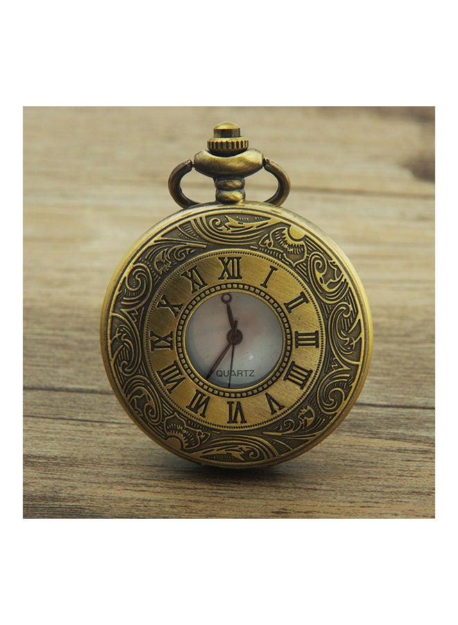 Vintage Unisex Hollow Round Dial Double Display Quartz Pocket Watch with Chain