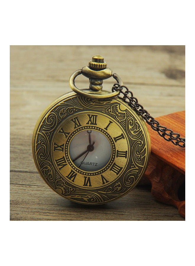 Vintage Unisex Hollow Round Dial Double Display Quartz Pocket Watch with Chain