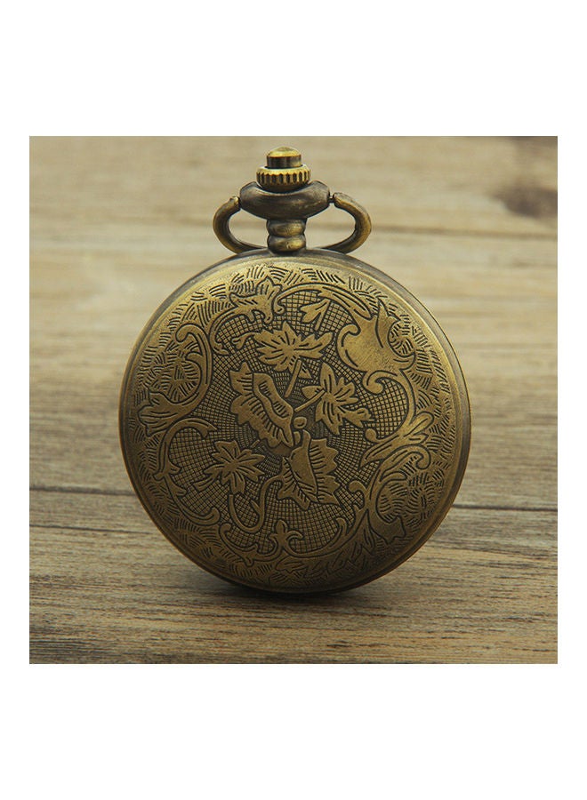 Vintage Unisex Hollow Round Dial Double Display Quartz Pocket Watch with Chain