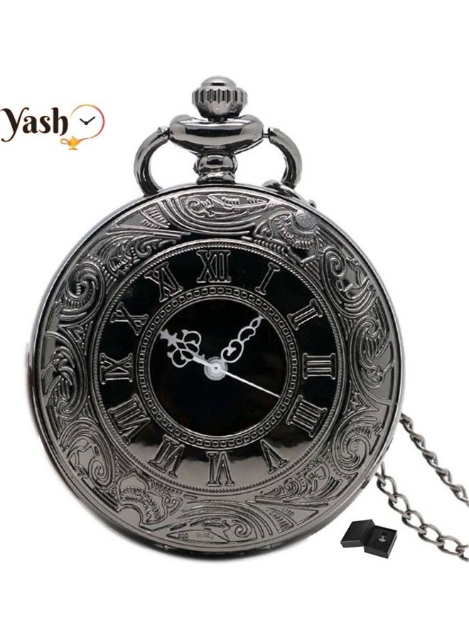 Retro Style Roman Number Engraved Quartz Pocket Watch