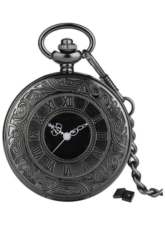 Retro Style Roman Number Engraved Quartz Pocket Watch