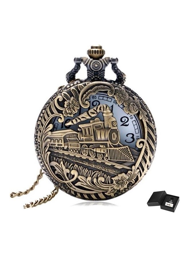 Retro 3D Train Engraved Analog Pocket Watch