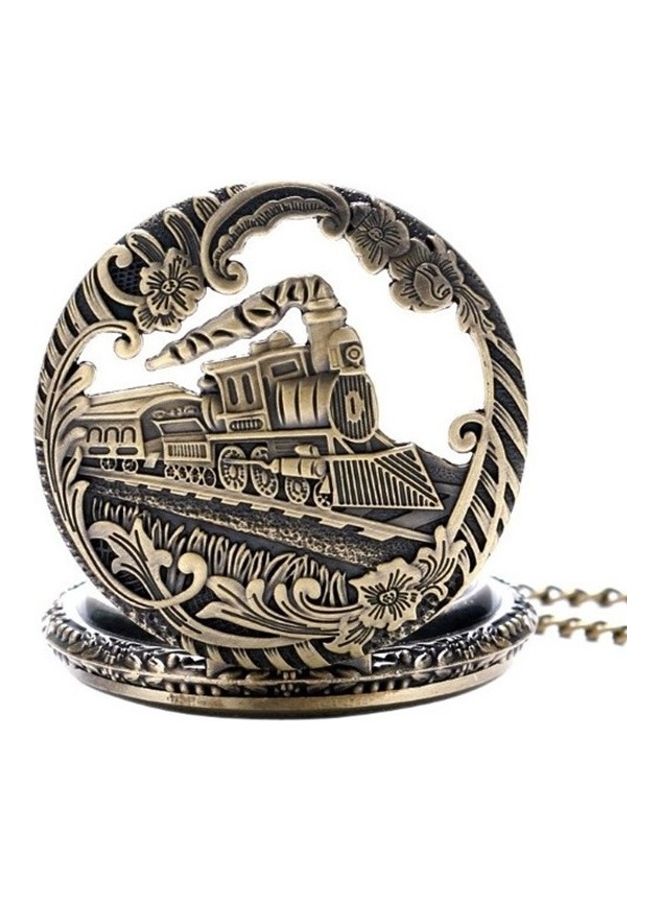 Retro 3D Train Engraved Analog Pocket Watch