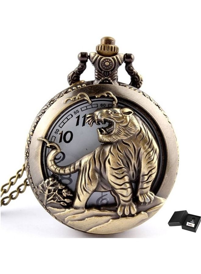 Retro Tiger Embossed Analog Pocket Watch