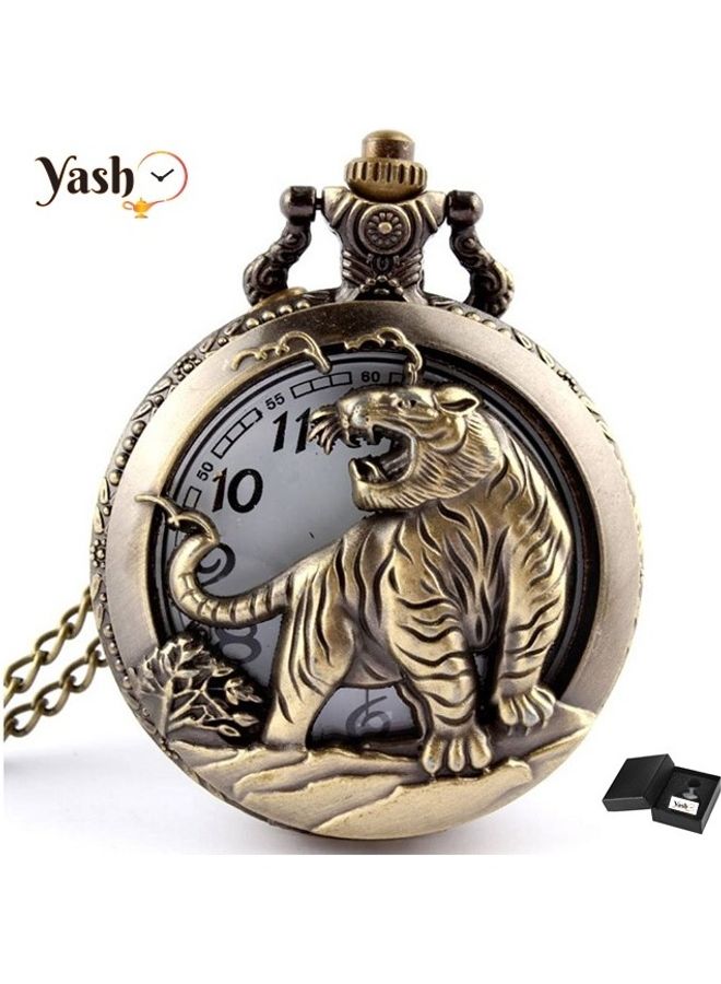 Retro Tiger Embossed Analog Pocket Watch
