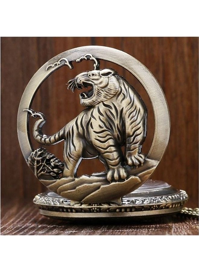 Retro Tiger Embossed Analog Pocket Watch