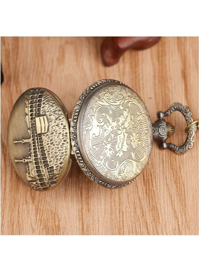 Kaaba Engraved Quartz Pocket Watch