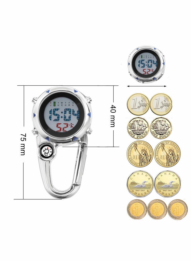 Carabiner Digital Watch, Clip on Quartz Watch, Waterproof and Shockproof Pocket Fob Watch