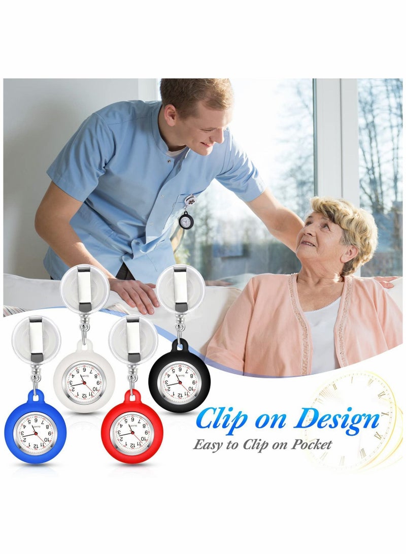 Retractable Nurse Watches, Clip-on Hanging Fob Portable Pocket Watch with Cute Flower Pattern, Lapel Watches for Nurses Doctors Silicone Cover