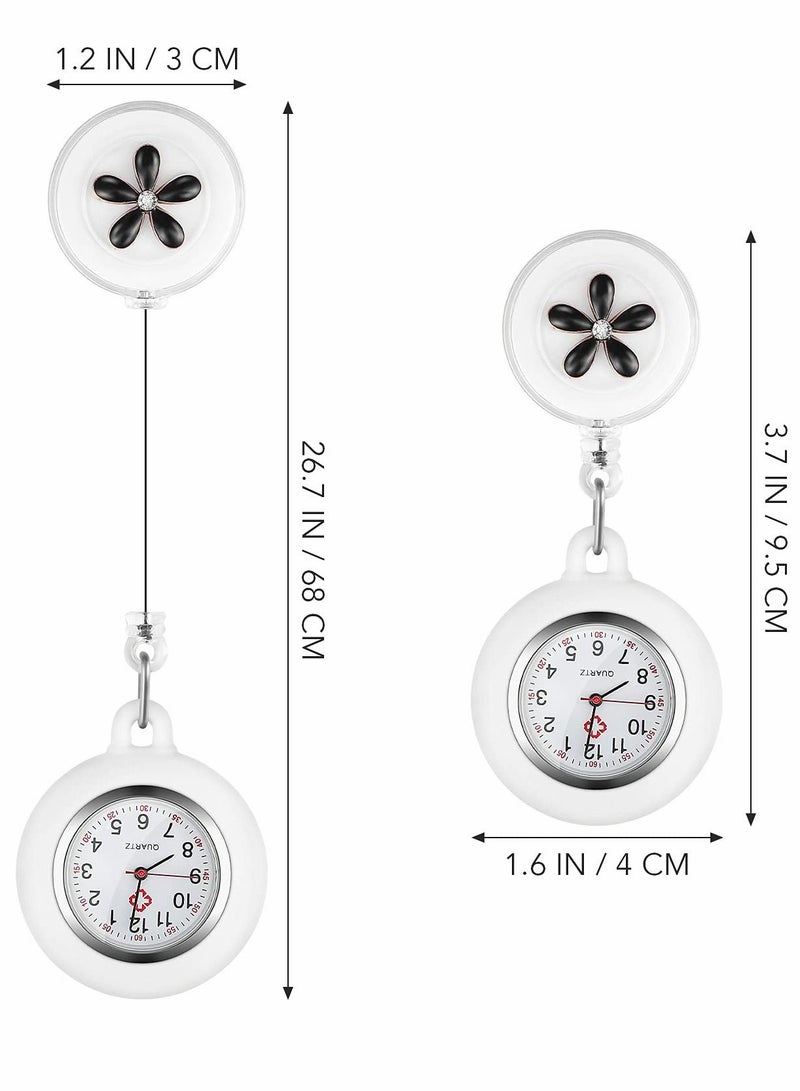 Retractable Nurse Watches, Clip-on Hanging Fob Portable Pocket Watch with Cute Flower Pattern, Lapel Watches for Nurses Doctors Silicone Cover