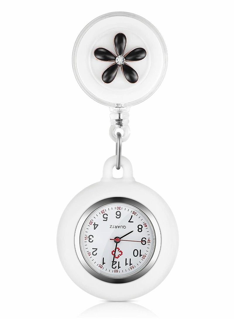 Retractable Nurse Watches, Clip-on Hanging Fob Portable Pocket Watch with Cute Flower Pattern, Lapel Watches for Nurses Doctors Silicone Cover