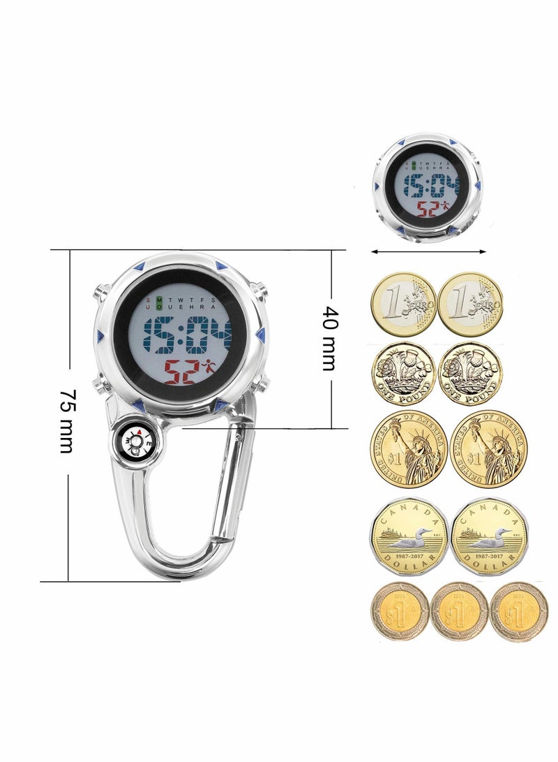 Carabiner Digital Watch, Clip on Quartz Waterproof and Shockproof Pocket Fob Watch