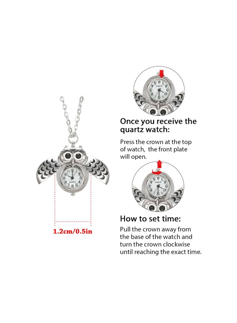 Vintage Pocket Watch Novelty Owl Locket Pendant  Necklace Chain Gift for Girls Boys Kids