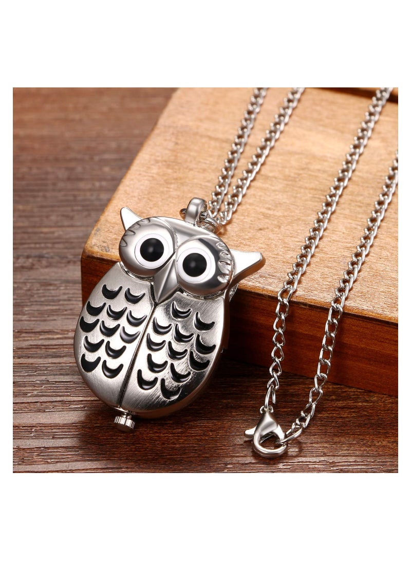 Vintage Pocket Watch Novelty Owl Locket Pendant  Necklace Chain Gift for Girls Boys Kids