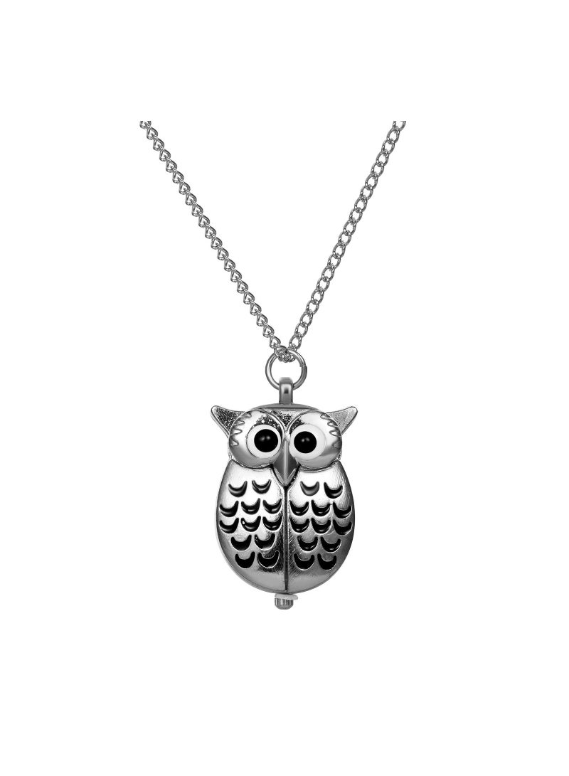 Vintage Pocket Watch Novelty Owl Locket Pendant  Necklace Chain Gift for Girls Boys Kids