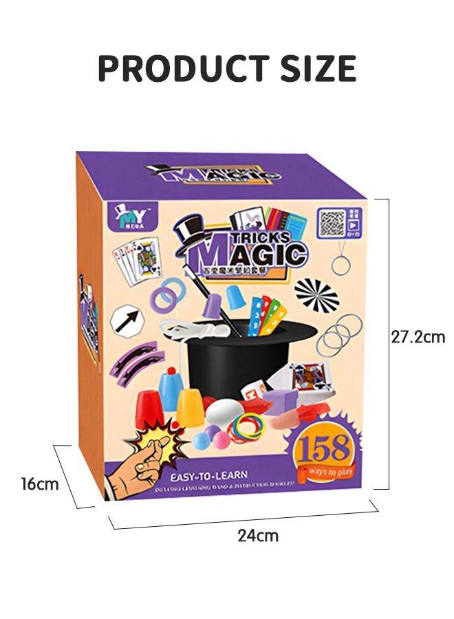 Deluxe Magic Kit Set, 158 Magic Tricks for Kids Magic Set with Mystical Magic Cards Magic Wand and More, Pretend Magician Dress Up Toys, Role Playing Sets, STEM Project Toys