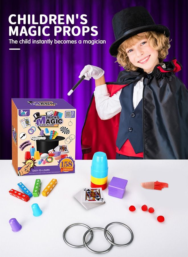 Deluxe Magic Kit Set, 158 Magic Tricks for Kids Magic Set with Mystical Magic Cards Magic Wand and More, Pretend Magician Dress Up Toys, Role Playing Sets, STEM Project Toys