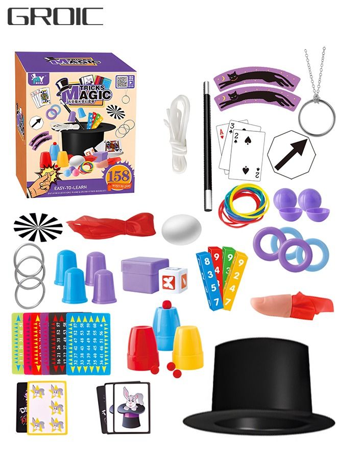 Deluxe Magic Kit Set, 158 Magic Tricks for Kids Magic Set with Mystical Magic Cards Magic Wand and More, Pretend Magician Dress Up Toys, Role Playing Sets, STEM Project Toys