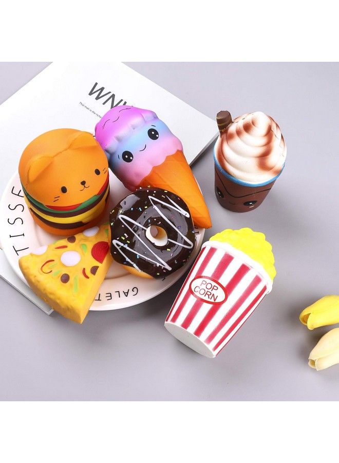 6Pcs Slow Rising Squishies Squishy Toys Jumbo Squishies Hamburger Popcorn Cake Ice Cream Pizza Kawaii Squishy Toys Or Stress Relief Squeeze Toys Party Favors For Kids Adults Decorative Props