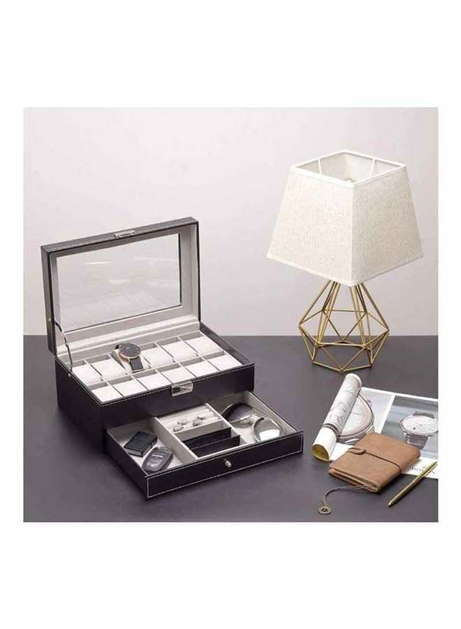 12 Slots PU Leather Case Organizer With Jewelry Drawer For Storage And Display