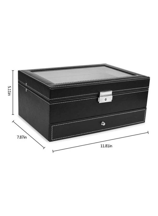 12 Slots PU Leather Case Organizer With Jewelry Drawer For Storage And Display