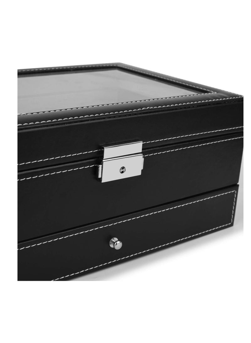 Jewelry Storage Box Double Layer Jewelry Box With Drawer Case For Watch Jewelry Display Black