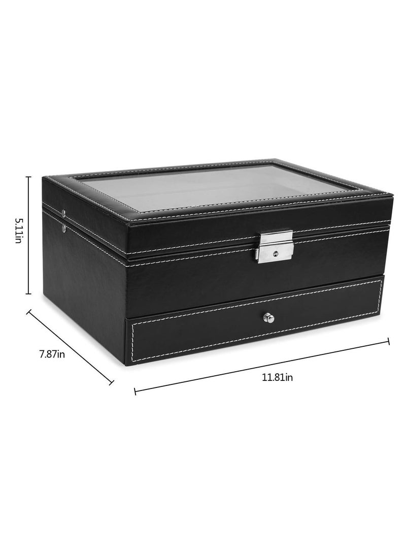 Jewelry Storage Box Double Layer Jewelry Box With Drawer Case For Watch Jewelry Display Black