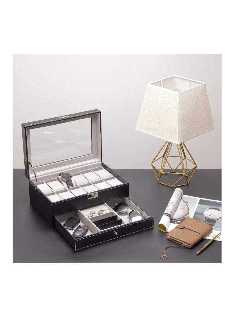 Jewelry Storage Box Double Layer Jewelry Box With Drawer Case For Watch Jewelry Display Black