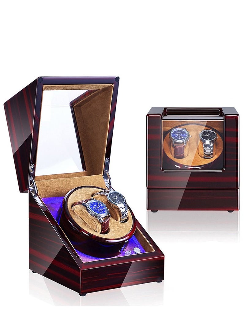 2 Slots Automatic Rotating Winder Watch Display Box with Blue Light