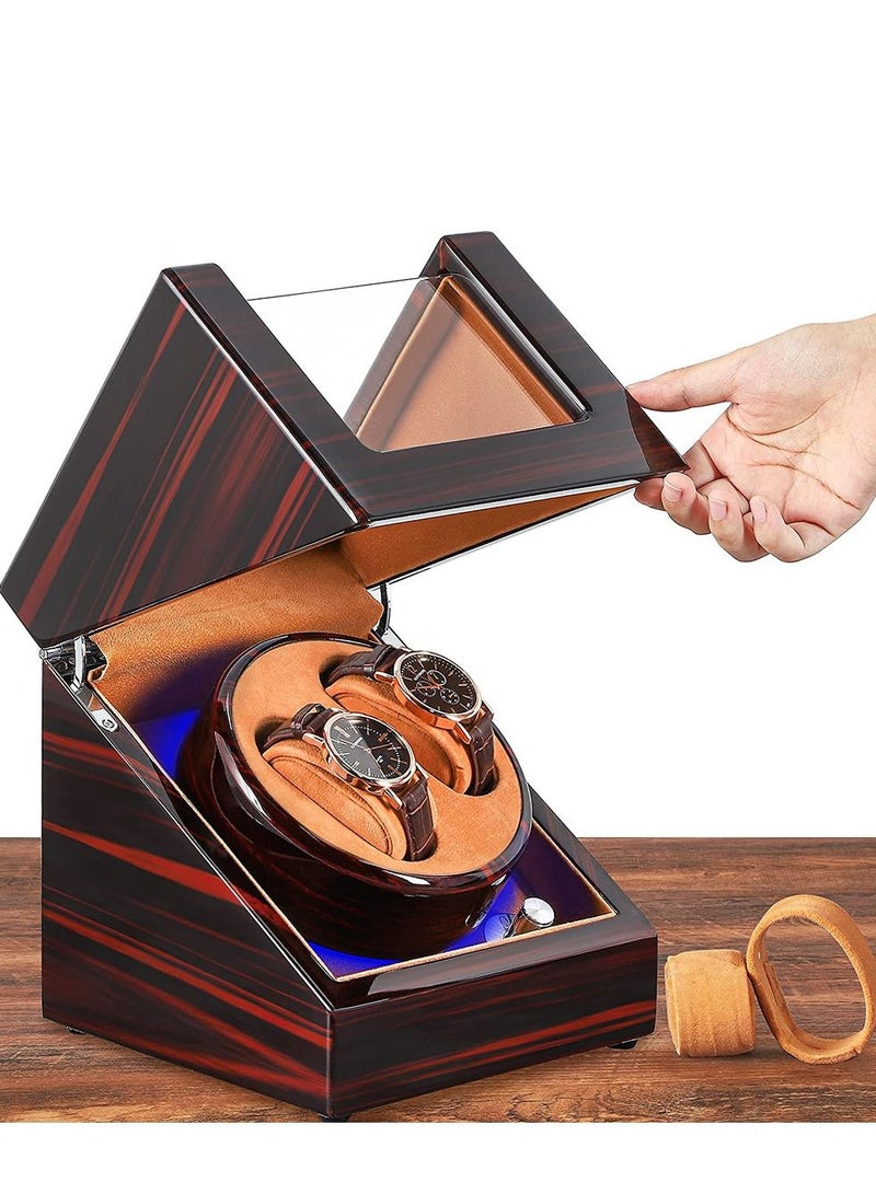 2 Slots Automatic Rotating Winder Watch Display Box with Blue Light