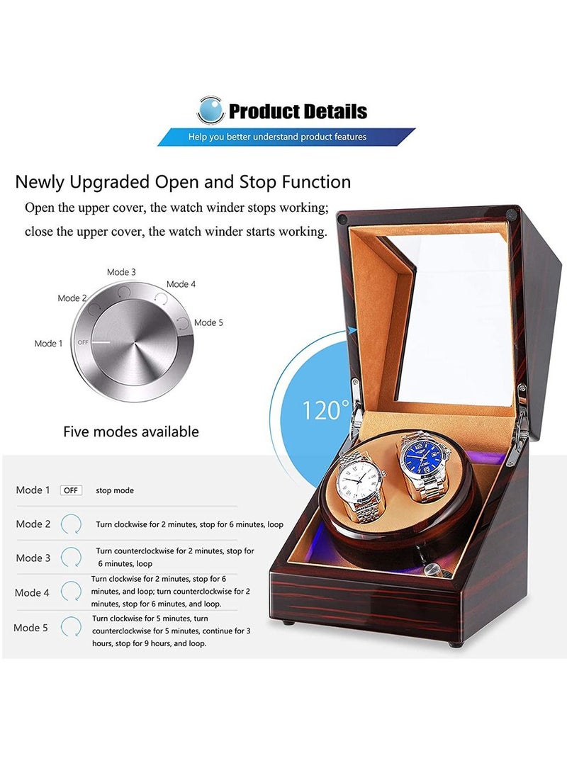 2 Slots Automatic Rotating Winder Watch Display Box with Blue Light