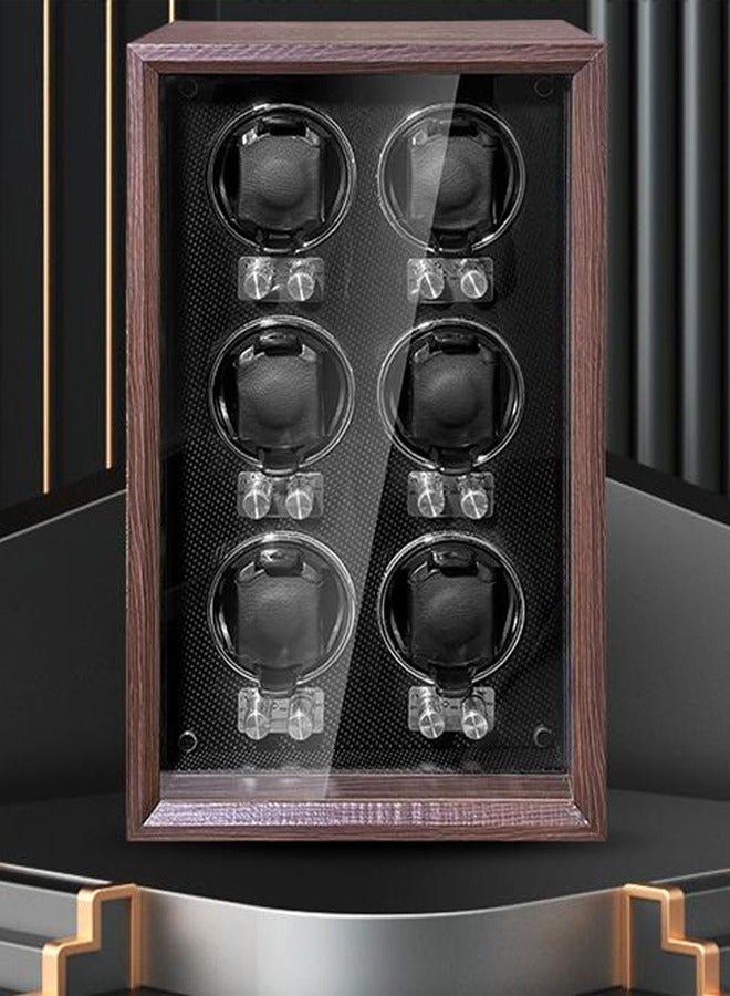 Automatic Watch Winder, Handmade Wooden Storage Display Box, Wristwatch Winding Case, Quiet Mabuchi /Motor for 6 Watches with LED Background, Suitable for Men’s and Women’s Mechanical Watches