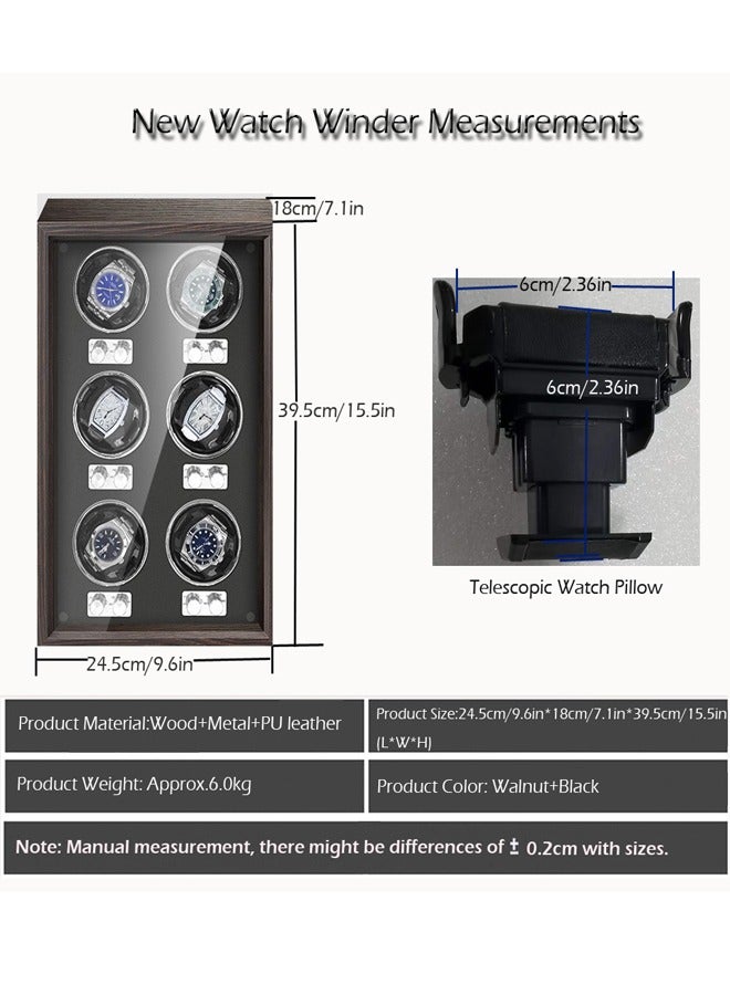 Automatic Watch Winder, Handmade Wooden Storage Display Box, Wristwatch Winding Case, Quiet Mabuchi /Motor for 6 Watches with LED Background, Suitable for Men’s and Women’s Mechanical Watches