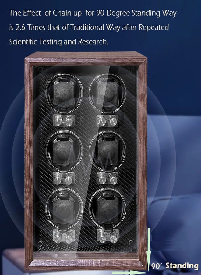 Automatic Watch Winder, Handmade Wooden Storage Display Box, Wristwatch Winding Case, Quiet Mabuchi /Motor for 6 Watches with LED Background, Suitable for Men’s and Women’s Mechanical Watches