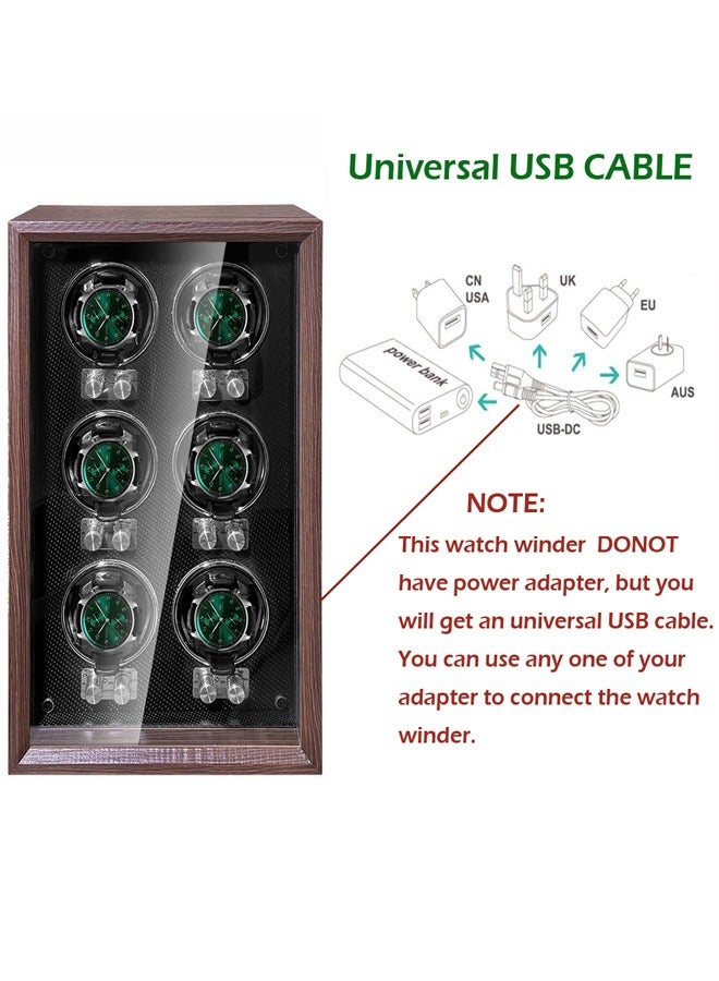 Automatic Watch Winder, Handmade Wooden Storage Display Box, Wristwatch Winding Case, Quiet Mabuchi /Motor for 6 Watches with LED Background, Suitable for Men’s and Women’s Mechanical Watches