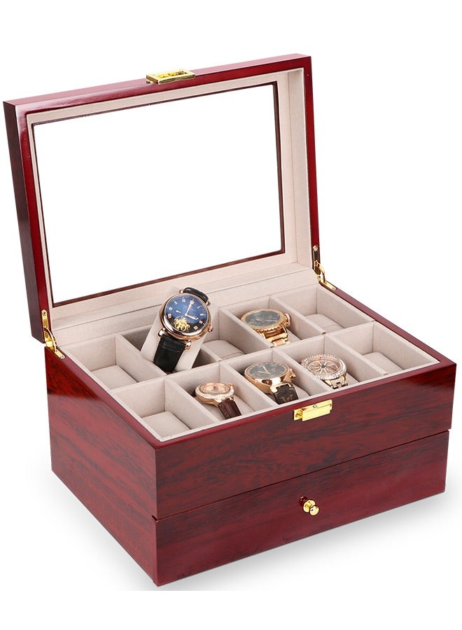 20 Slot Wooden Watch box - Luxury Watch Case Display Jewelry Organizer, Locking Watch Display Case Holder with Large Real Glass Top - Watch Box Organizer for Men and Women